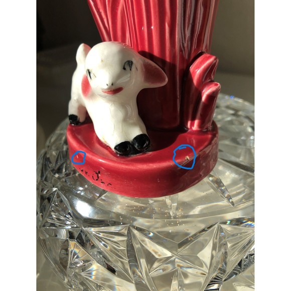 Vintage 4 Inch Burgundy Bud Vase with Baby Lamb - Picture 10 of 10